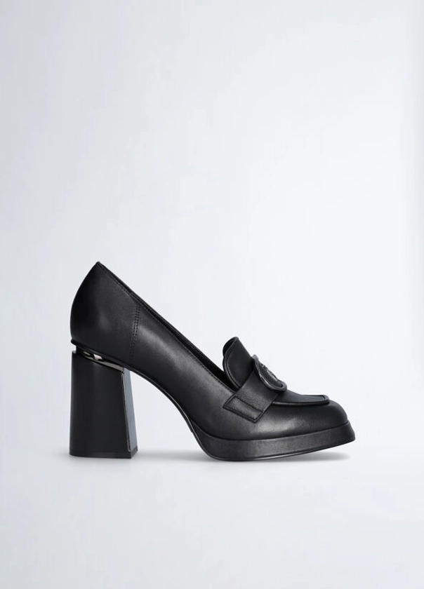 Black heeled loafers