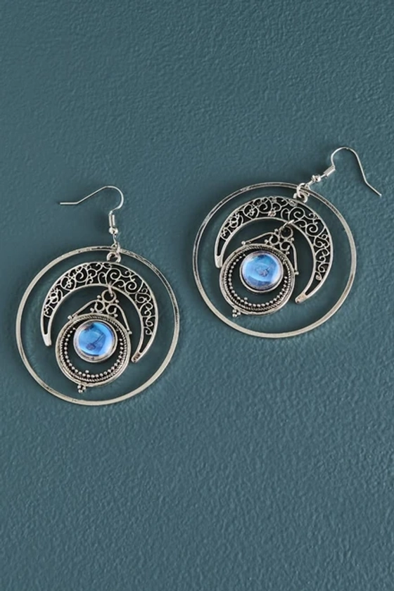 Intricate Boho Moon Circle Earrings