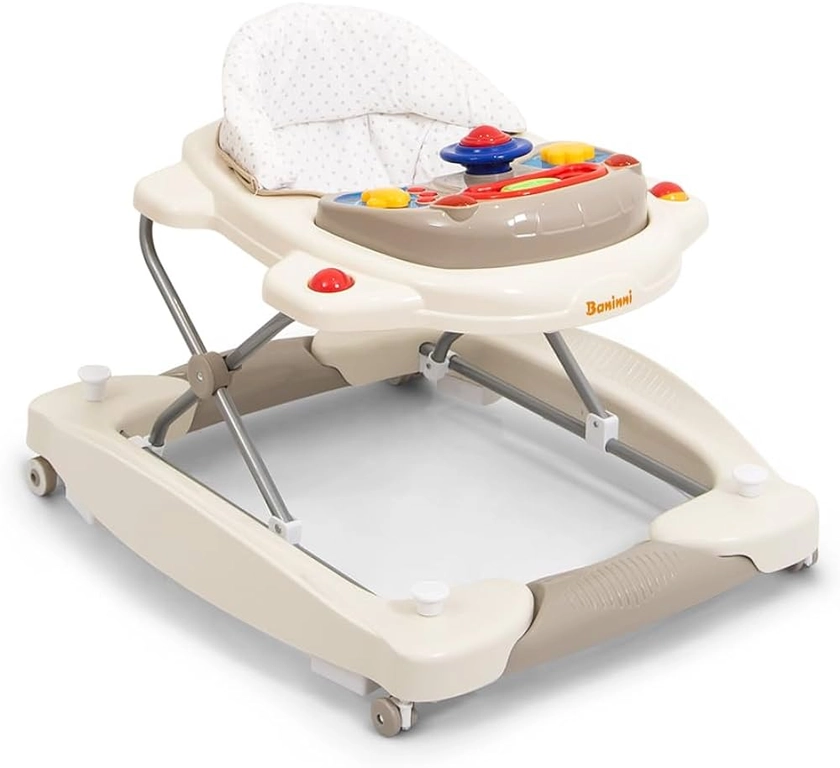 Baninni Trotteur Classic 2-en-1 beige - pour bébé avec fonction balançoire à roulettes, lumière, musique, centre de jeu Table à manger pour bébé pliable à partir de 6 mois