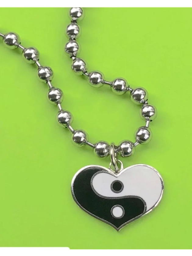 Collar de doble capa de moda, cadena de clavícula de metal con goteo de aceite de Bagua yin-yang, collar de corazón de melocotón, nuevo - AliExpress