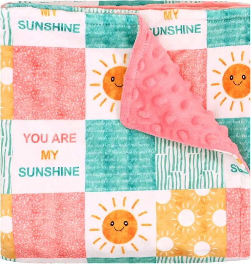 Baby Blanket for Girls, Super Soft Double Layer Minky Blankets with Dotted Backing, Sun Smile Toddler Newborn Nursery Bed Blanket, You are My Sunshine Print Throw Blanket, 30 X 40 Inches