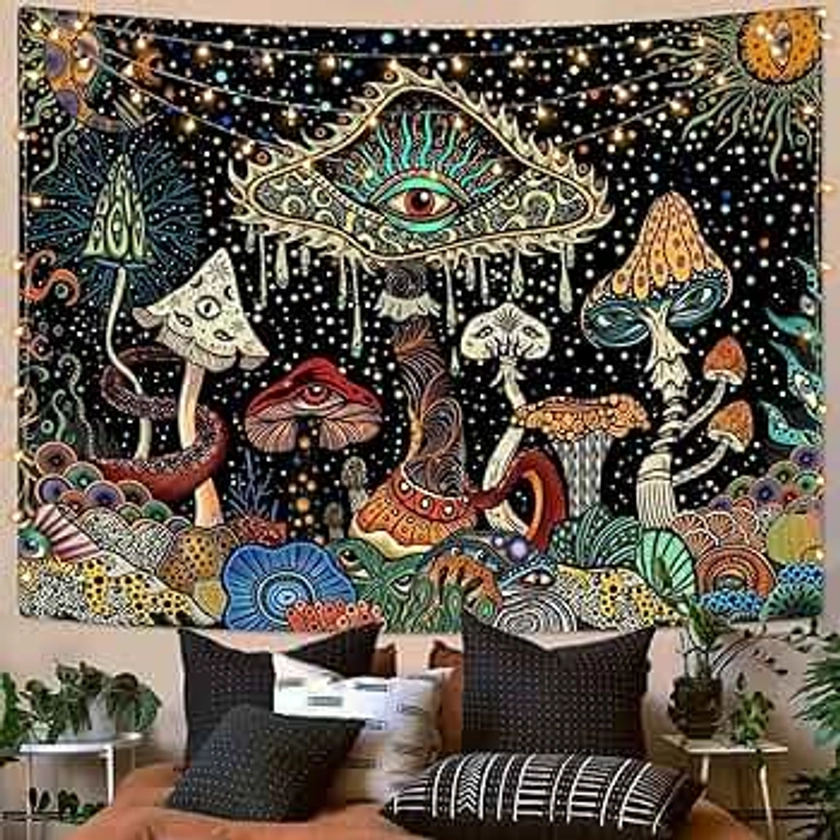 Yeoiat Hippie Tapestry Mushroom Tapestry for Bedroom Aesthetic Witchy Tapestries Wall Hanging Hippie Room Mushroom Decor
