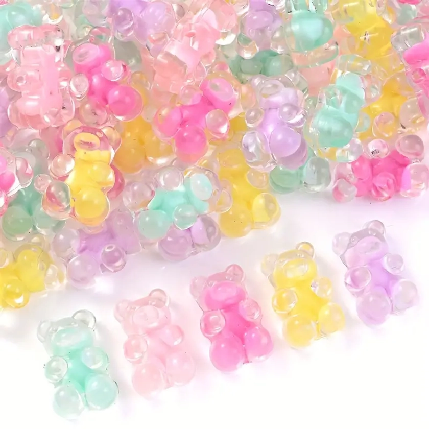 30pcs Candy Color Transparent Staining Acrylic Beads Pendant, Cute Animal Bear Charms Beads For Jewelry Making, Necklace Earring Bracelet DIY Accessor