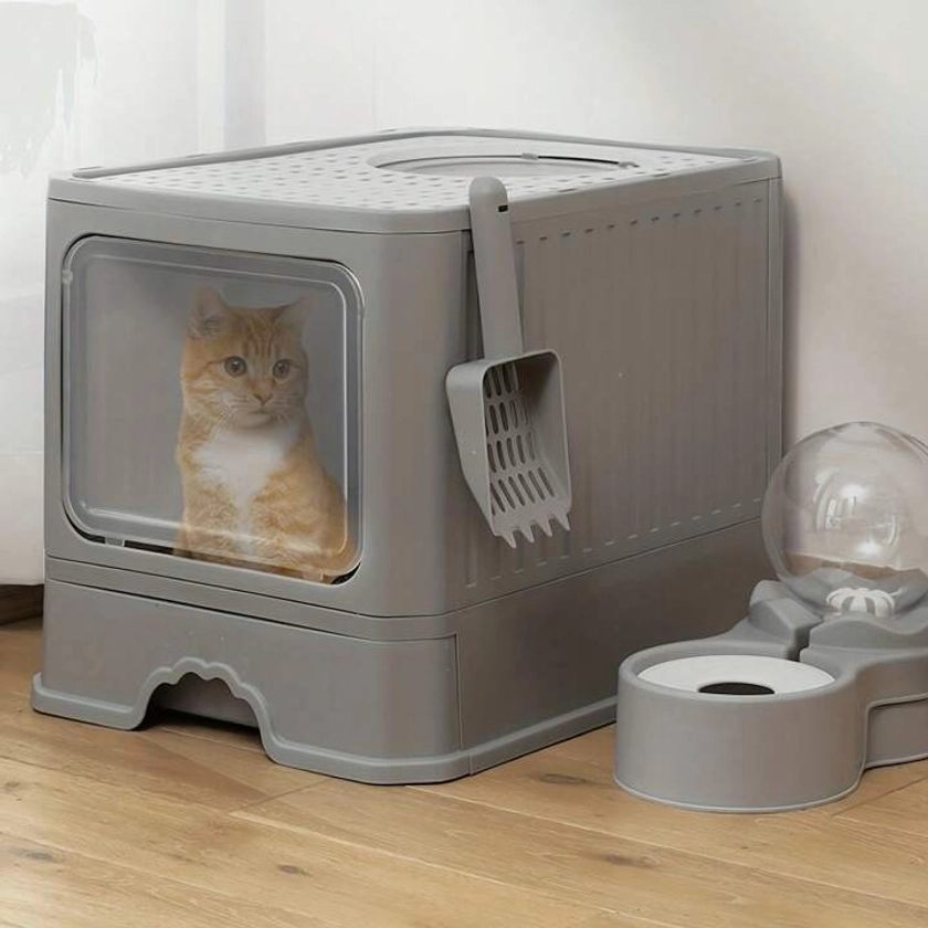 Extra Large Fully Enclosed Cat Litter Box, With Drawer & Top Entrance, Odor-Proof And Splash-Proof (Size:50cm*40cm*40cm)