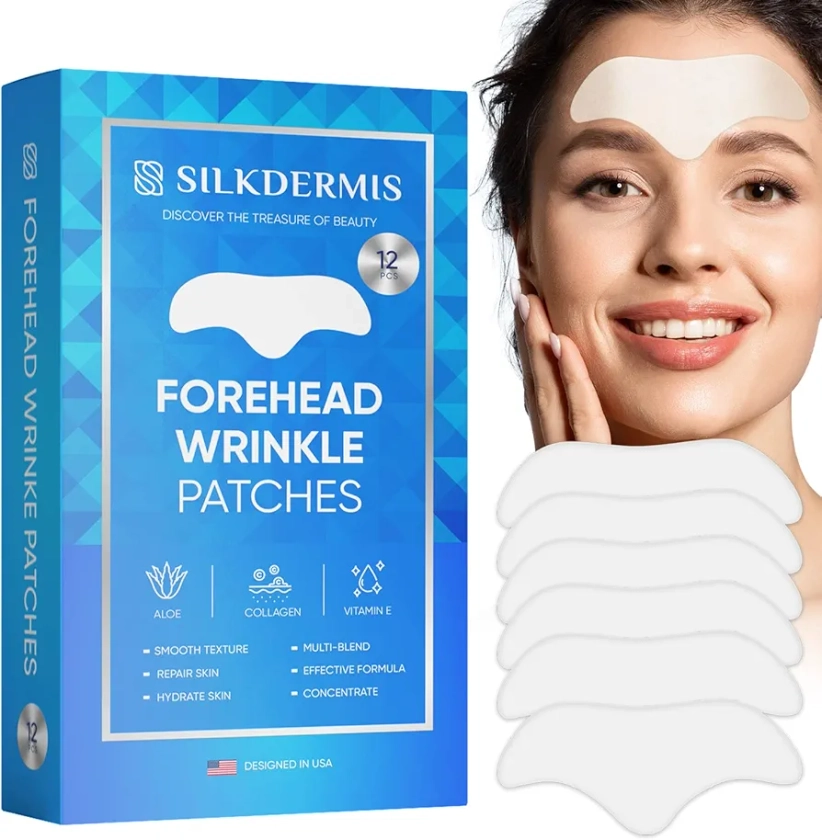 SILKDERMIS Forehead Wrinkle Patches 12 Packs, Forehead Patches for Wrinkles, Anti Wrinkle Patches with Aloe, Collagen Vitamin E, Face Wrinkle Patches for Forehead Wrinkles Treatment