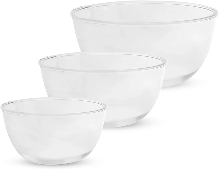 Glass Mixing Bowls - Set of 3 | Thick Glass Cooking & Baking Bowls | Oven Bowl | Dishwasher, Microwave & Oven Safe | Dessert Bowls | M&W : Amazon.co.uk: Home & Kitchen