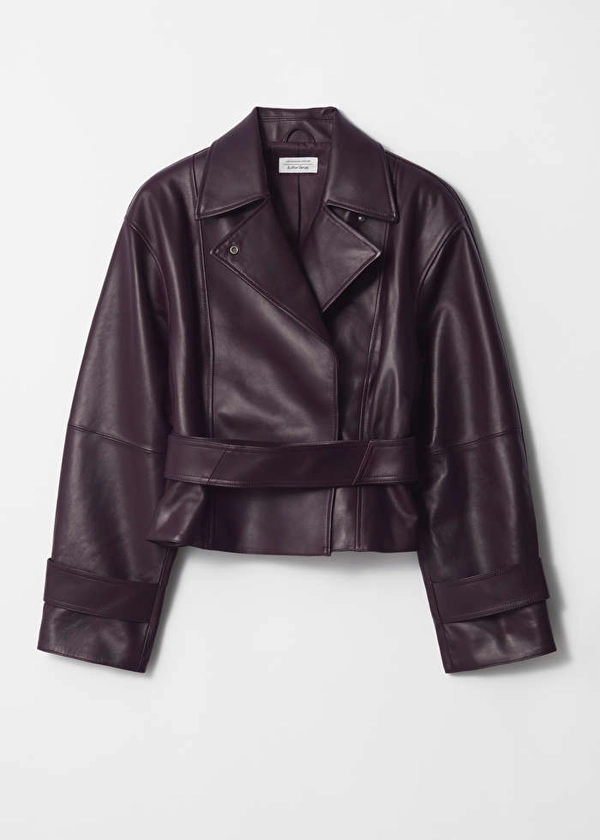 Veste ceinturée en cuir - Violet foncé - Jackets - & Other Stories FR