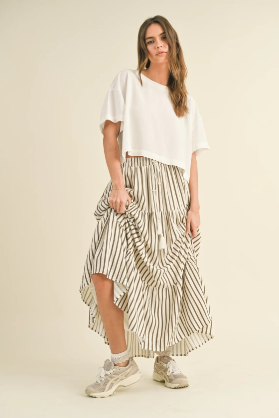 STRIPE TIERED LONG SKIRT