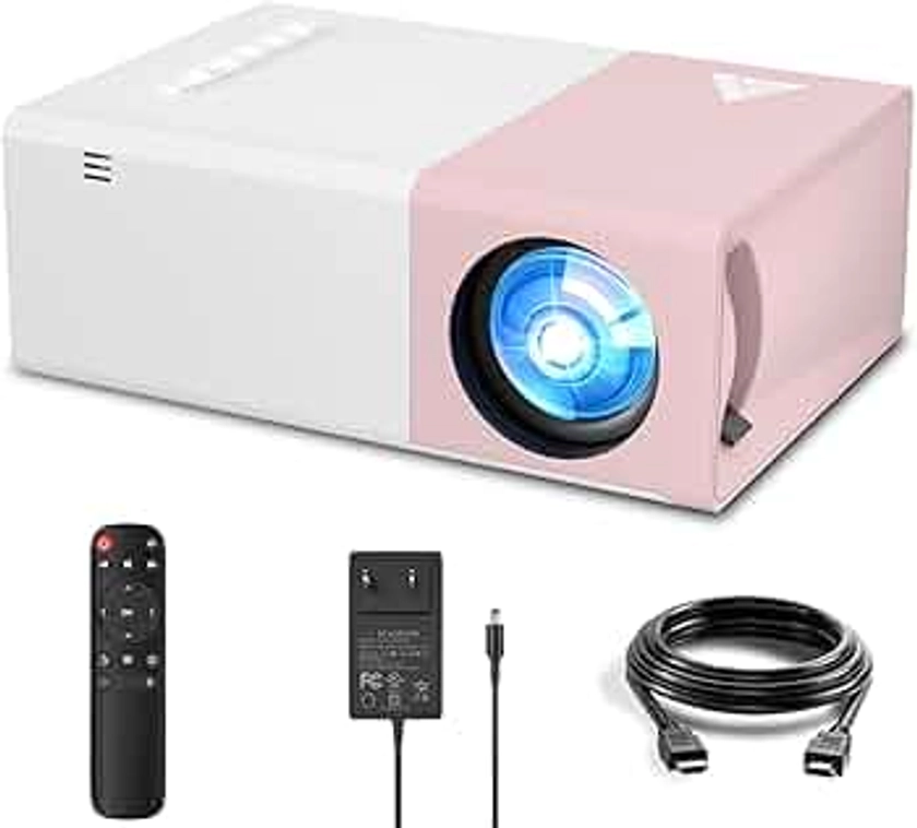 Mini Projector with Wifi Portable Projector Support 1080P 200" Mini HD Movie Projector, Outdoor Projector Compatible with Phone/ Tablet/ Laptop/ TV Stick/ PS4/ HDMI/USB - Pink White