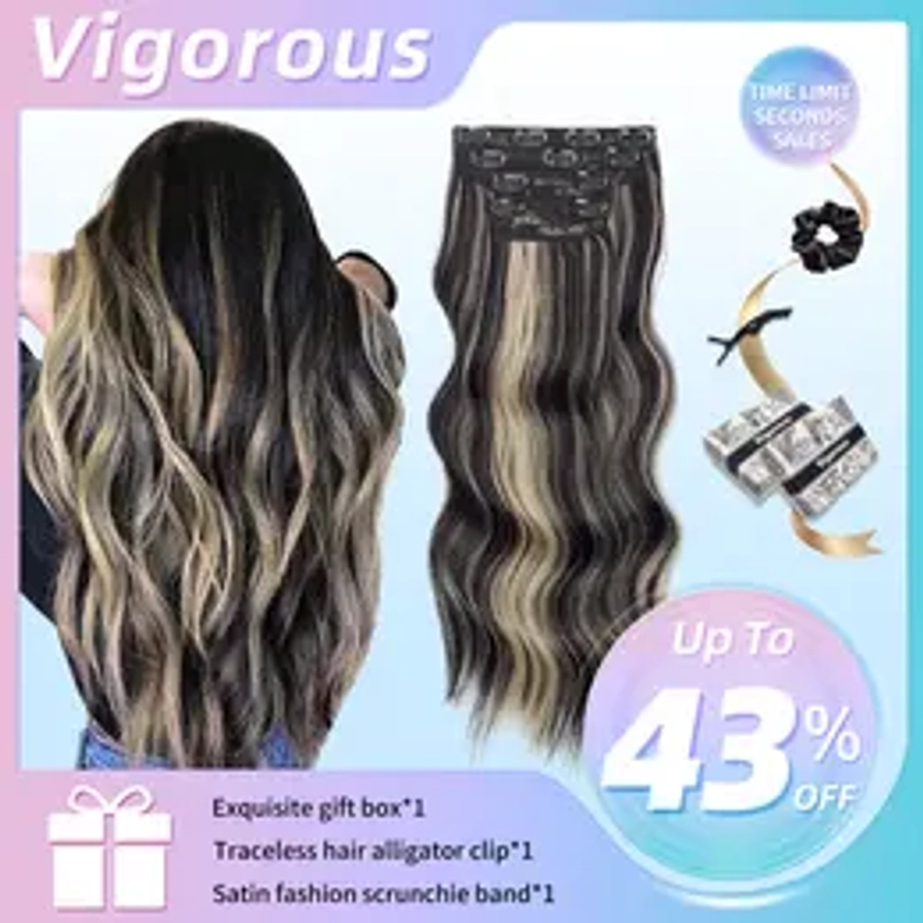 Vigorous Clip in Hair Extensions Long Wavy Synthetic Hairpieces,Natural & Soft Hair & Blends Well Hair Extensions,Perfect for Short Thinning Hair,Easy to Wear for Women Girls Daily Use Event Party Use, Etc.Best Everyday Fashion Dress-up Accessories