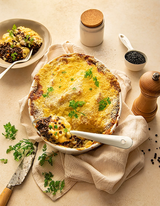 Parmentier lentilles et oignons caramélisés pour 8 personnes - Recettes - Elle à Table