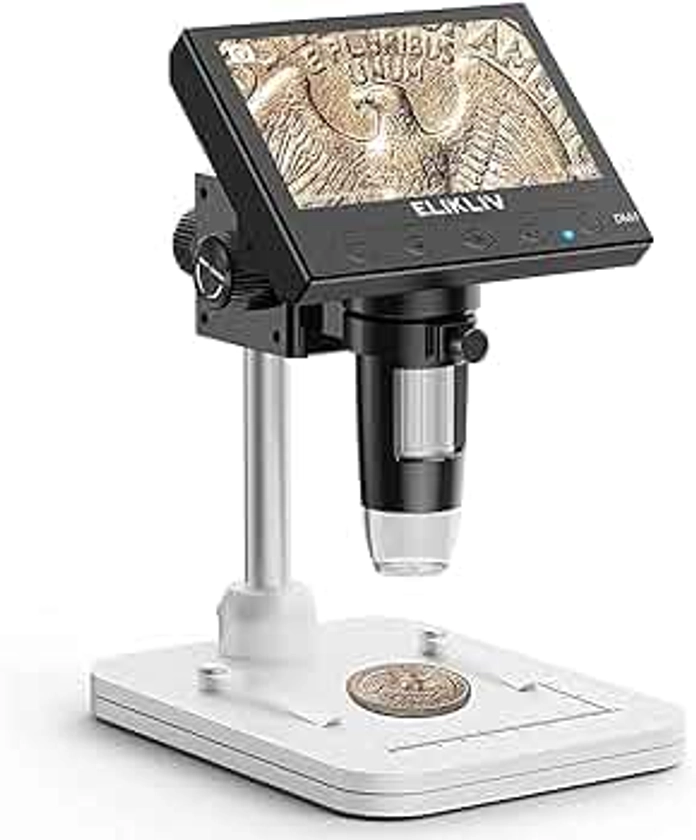 Elikliv 4.3" LCD Digital Microscope, Coin Microscope 1080P Video & 12MP Photo Recorder, 1000X Magnification with LED Fill Lights, PC View, Compatible with Windows