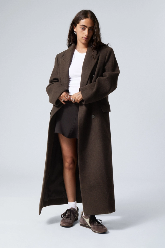 Oversized Double-Breasted Wool-Blend Coat