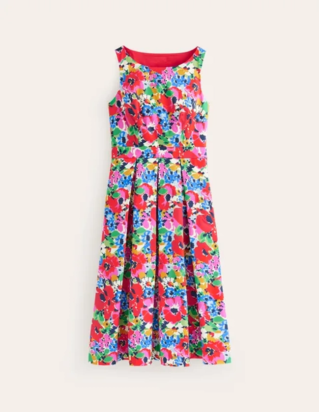 Sleeveless Pleat Midi Dress - Multi, Wild Poppy Large | Boden US