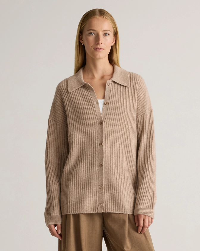 Mongolian Cashmere Wide-Rib Oversized Collared Cardigan