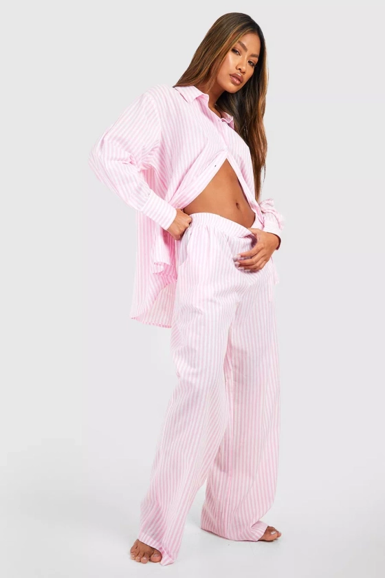 Cotton Pinstripe Pyjama Shirt And Trouser Set