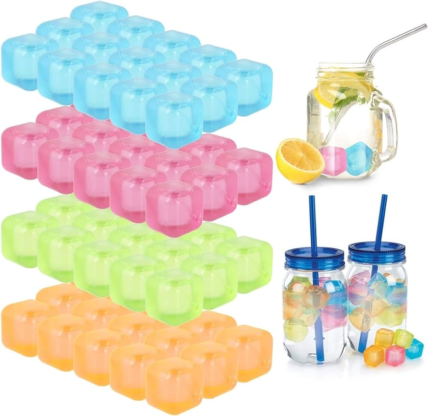ALBERT AUSTIN 60 Pcs Reusable Ice Cubes Multicolour Plastic Water Filled Square Shapes Ice Cubes for Fast Freeze Cold Drink, Great for Your Cocktail Set at Summer Parties and BBQs : Amazon.co.uk: Home & Kitchen