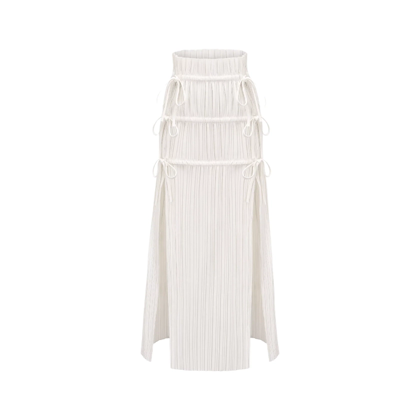 Milicent slitte drawstring pleated maxi skirt