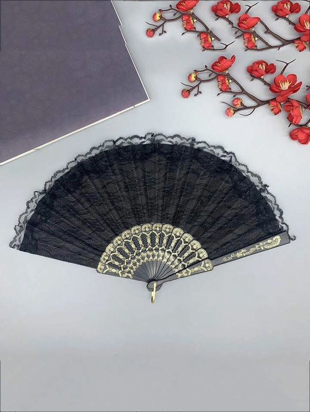 1PC Antique Double-Layer Orchid Lace Fan Dance Plastic Folding Fan Folding Fan