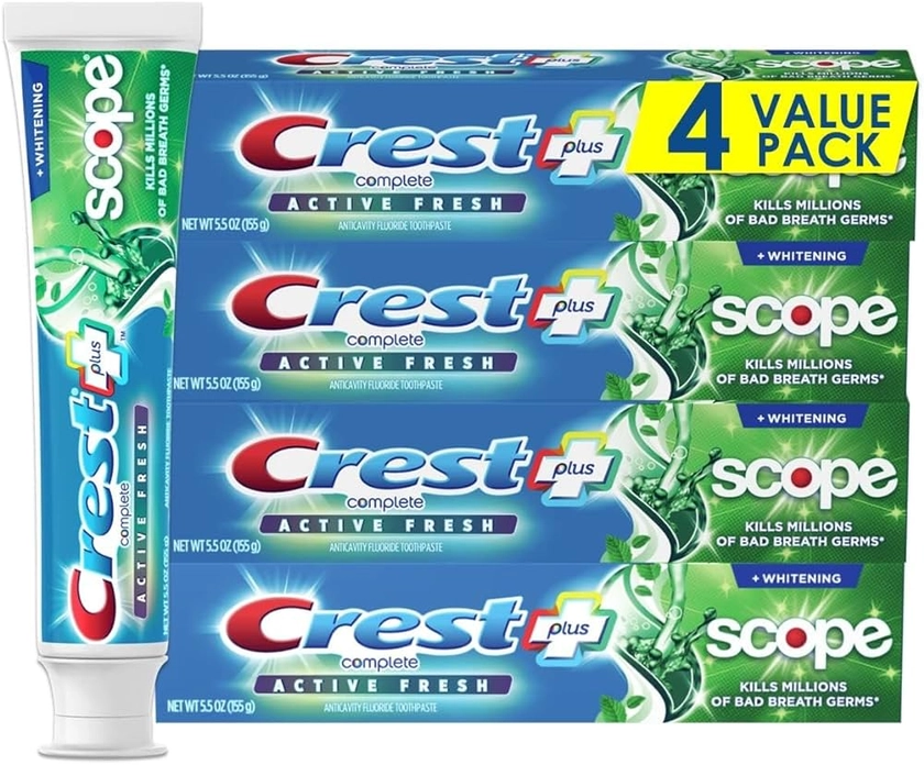 Crest Complete Active Fresh + Whitening Toothpaste, 5.5oz (Pack of 4)