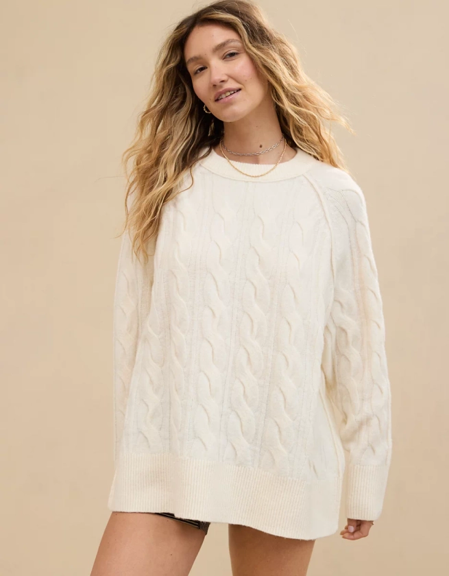 Aerie unREAL Cable Crew Sweater