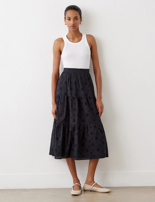 Pure Cotton Broderie Midi Tiered Skirt | Finery London | M&S