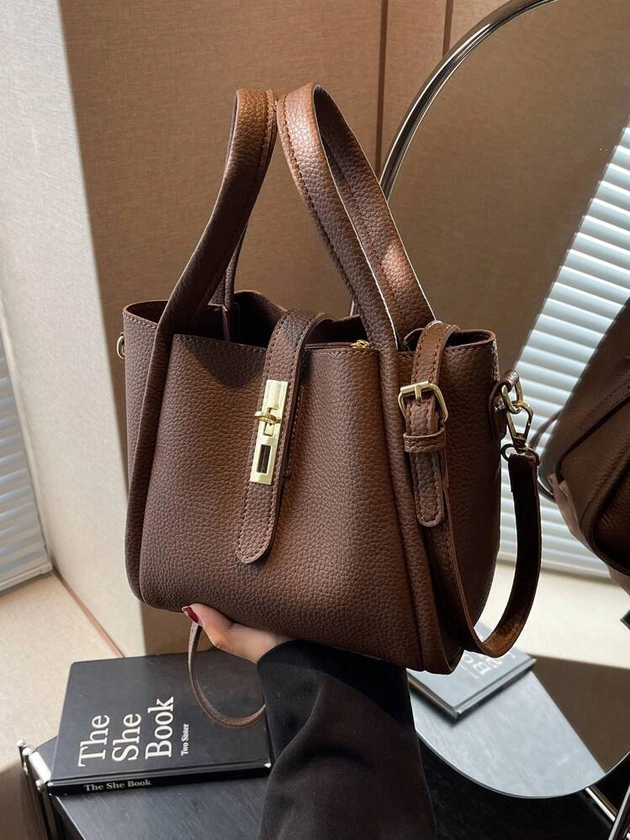 1pc Coffee Brown Tote Bag For Women, New Style Handbag Ideal For Commuting, Fashionable & Large Capacity Shoulder Bag | SHEIN USA