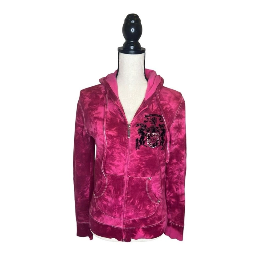 Y2K Pepe Jeans McBling Maroon Tie Dye Rhinestone Hoodie Best for Size Small