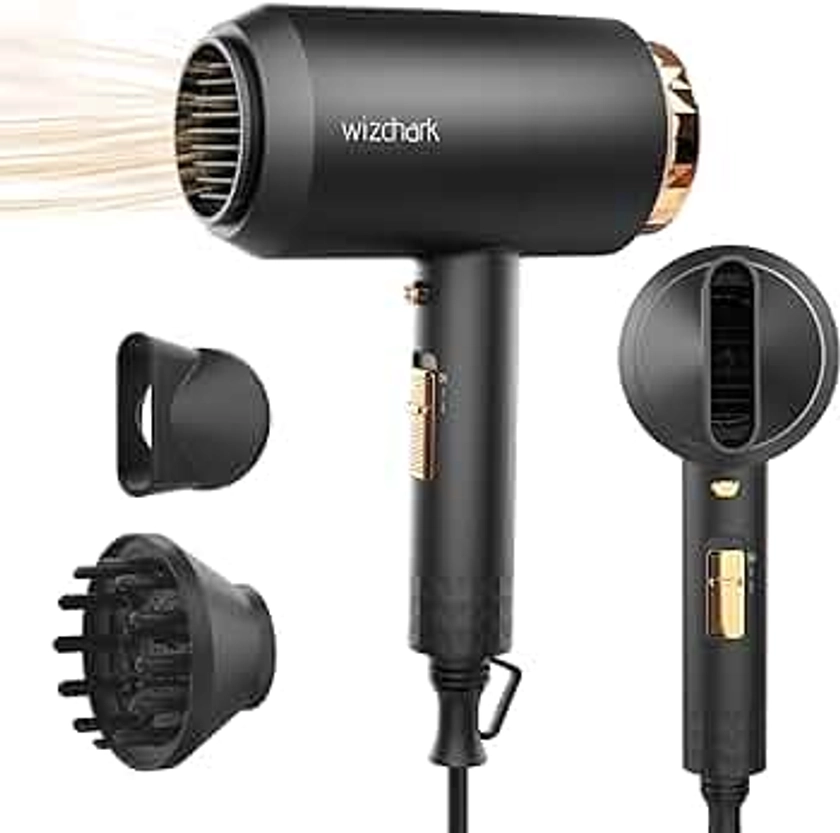 Hair Dryer with Diffuser, Ceramic Ionic Blow Dryer for Women Curly Hair, Lightweight Compact Professional Salon Hairdryer with Diffuser Attachment, Cool Air Button 2 Speeds/Heats, Black