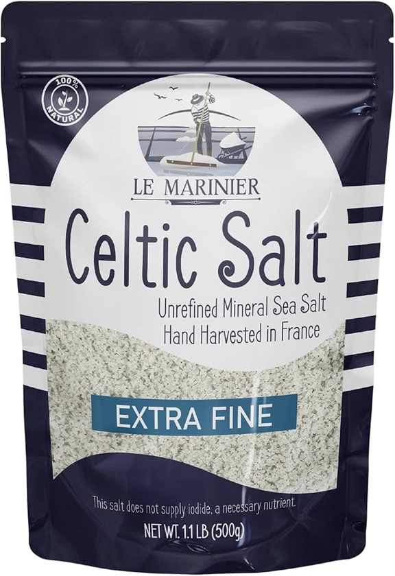 Le Marinier Celtic Salt Extra Fine, 1.1lb - 18oz. +82 Minerals Unrefined French Sea Salt 100% Natural, Hand Harvested Mineral Celtic Salt (1.1lb Extra Fine)