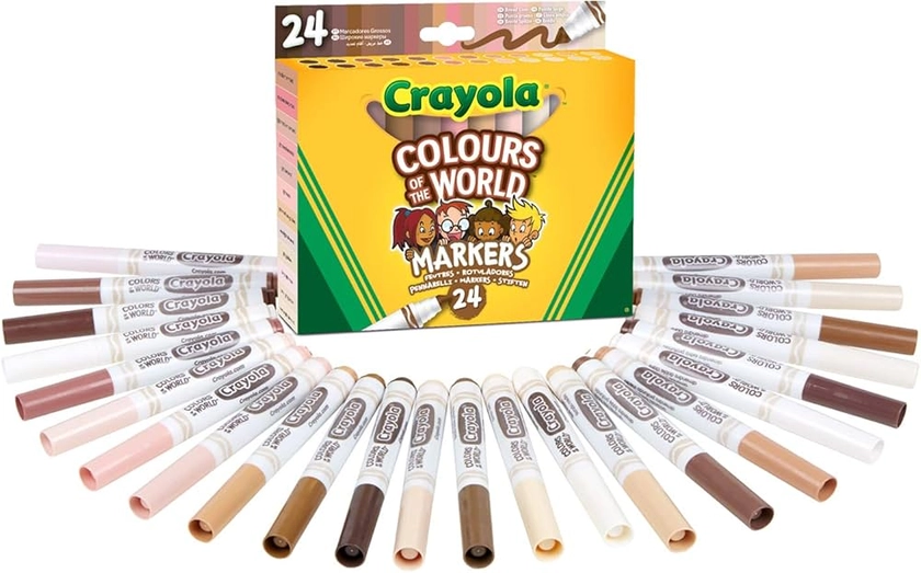 CRAYOLA Colours of The World - Kit de 24 Feutres de Couleurs, Assortiment Couleurs de Peaux à Travers Le Monde - Âge Conseillé: à Partir de 3 Ans