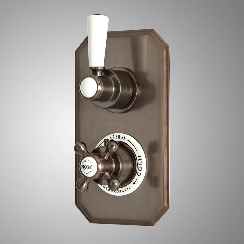 Mitigeur de douche thermostatique rétro encastré à 2 fonctions avec inverseur – Bronze huilé - Elizabeth