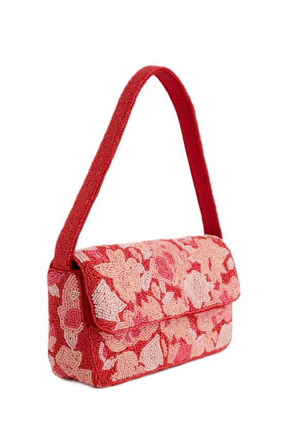 schoudertas met bloemenprint rood