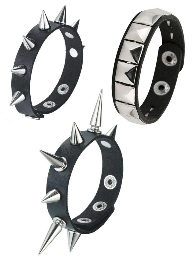 Conjunto de 3 brazaletes con puntas para hombres, pulsera claveteada de estilo punk rock gótico emo, joyería de muñeca