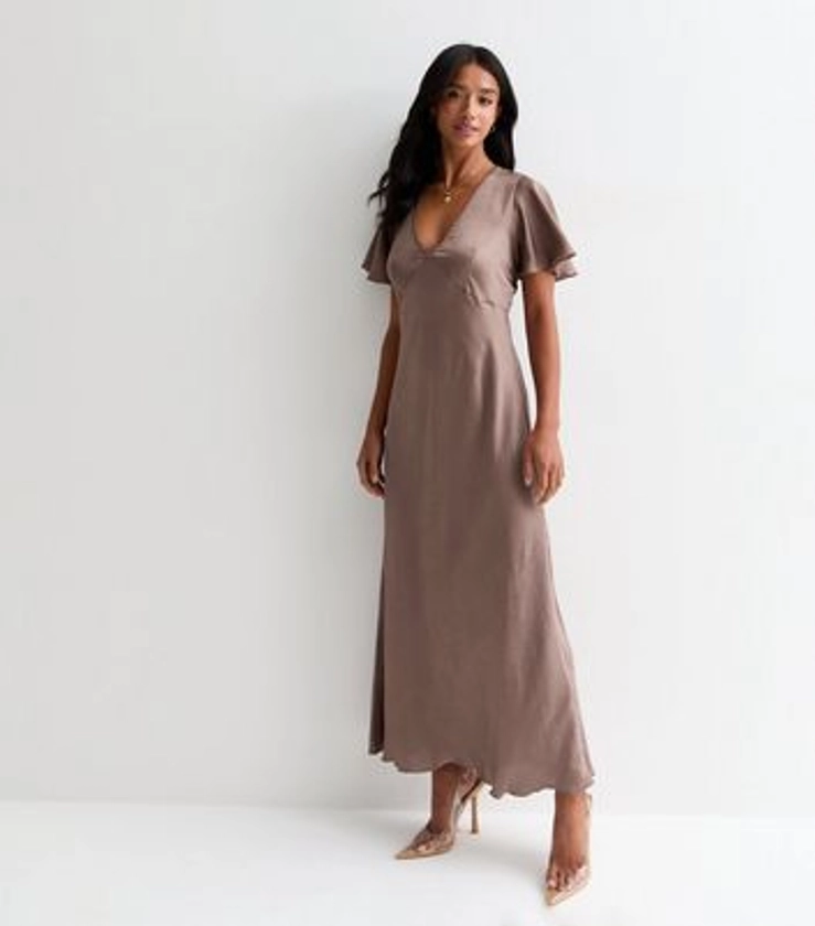 Petite Rust Flutter Sleeve Midi Dress