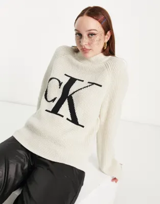 Calvin Klein Jeans high neck sweater in eggshell