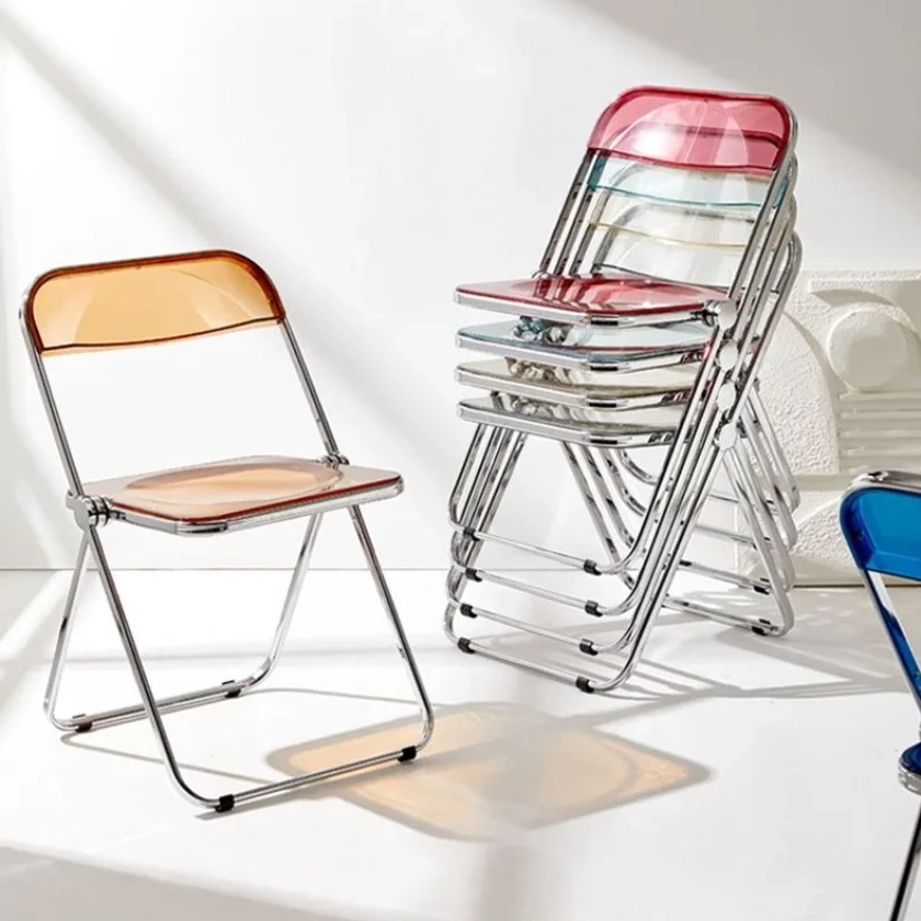 Chaises pliantes en acrylique transparent, chaises de salle à manger minimalistes, piste de vanité, vêtements, magasin de thé au lait, ménage, ins, omans
