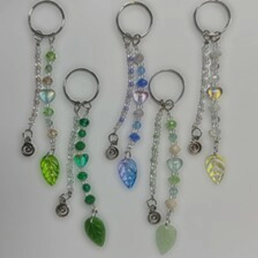 Earthy Beaded Keychains (Charm Keychain, Leaf, Cottagecore, Indie, Aesthetic, Purse Charm)