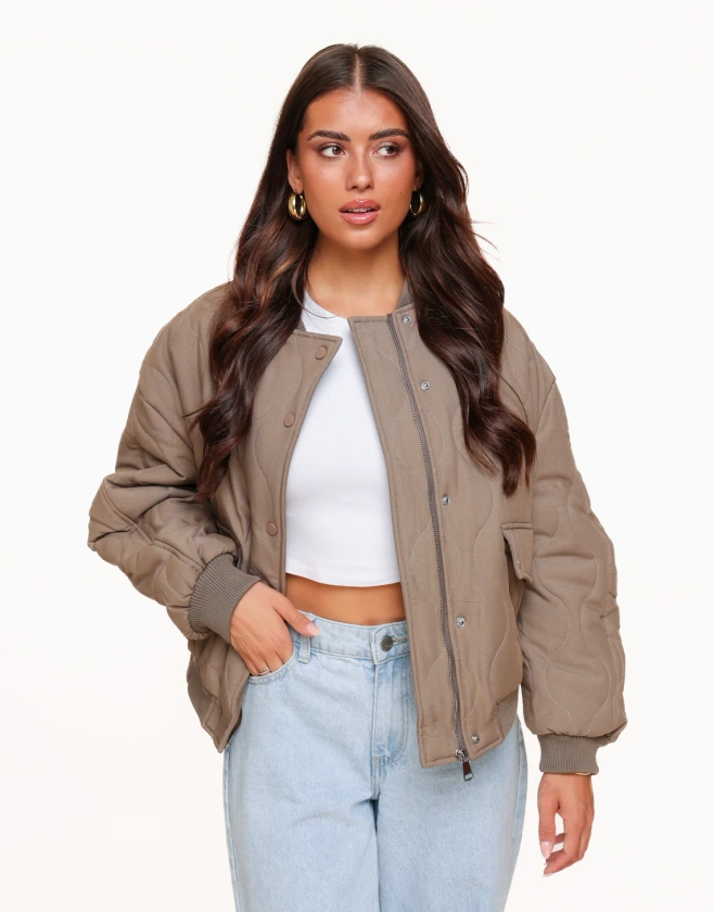 Taupe Gewatteerde Stevige Bomber - Jas | Olivia & Kate