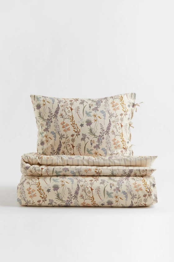 Cotton single duvet cover set - Light beige/Floral - Home All | H&M GB