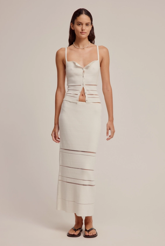 Venroy - Womens Ribbed Sheer Stripe Skirt in Off White | Venroy | Premium Leisurewear designed in Australia