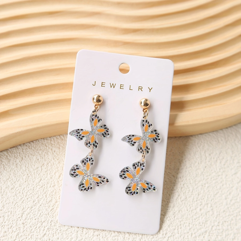 Acrylic Butterfly Dangle Earrings Long Two - Temu