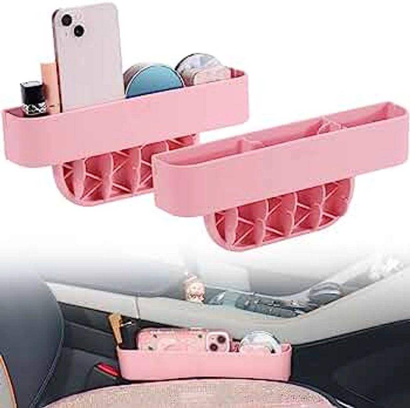 JOYTUTUS 2 Pack Car Pink Gap Filler Organizer,Silicone Console Storage Box for Car Front Seat, with Strong Stability, Universal Fit Cute Car Accessories