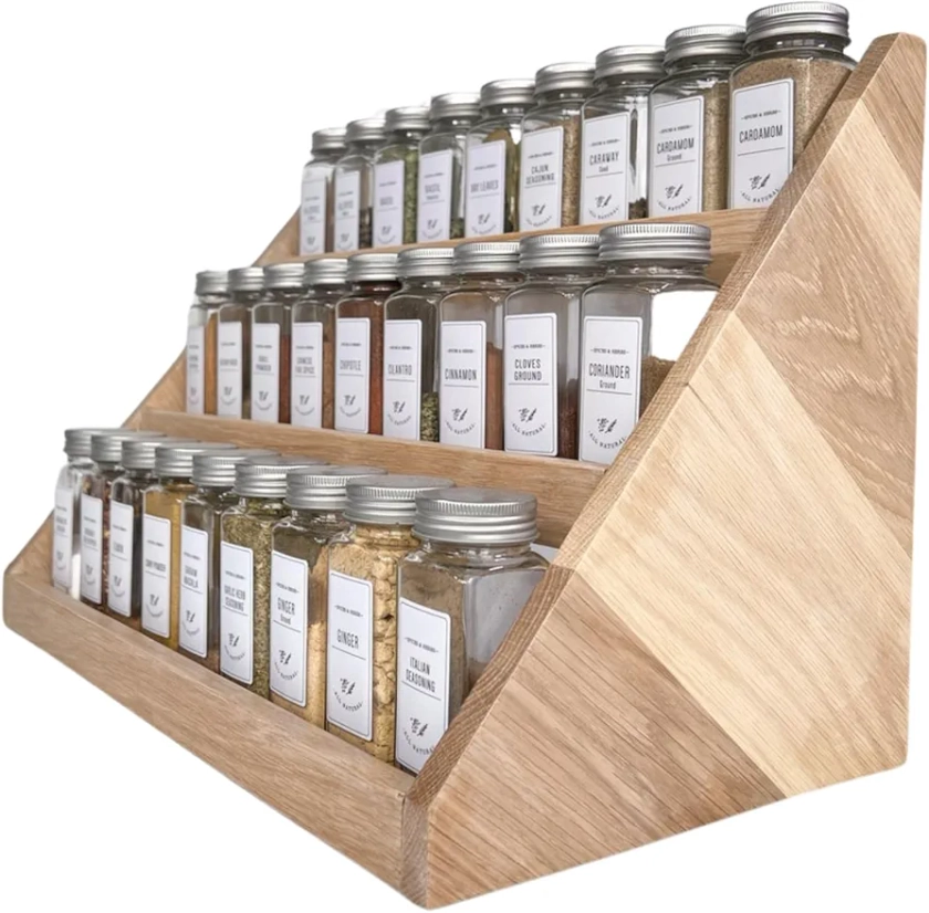 Urbanfry Homes Acacia Wood Spice Rack - 2 Size Options for Spice Storage and Organization - Spice Shelf for Kitchen Countertop Decluttering and Functional Design for Spice Jar Organization (Small) : Amazon.in: Home & Kitchen