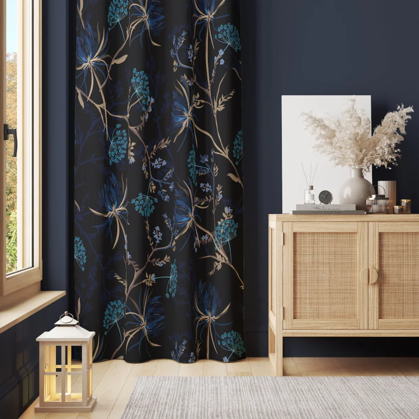 Dark Blue Branches, Black Nature, Window Curtain Cotton, Sheen or Blackout Curtain, Room Decor, Luxury Window Curtain 57 Width C258 - Etsy Japan