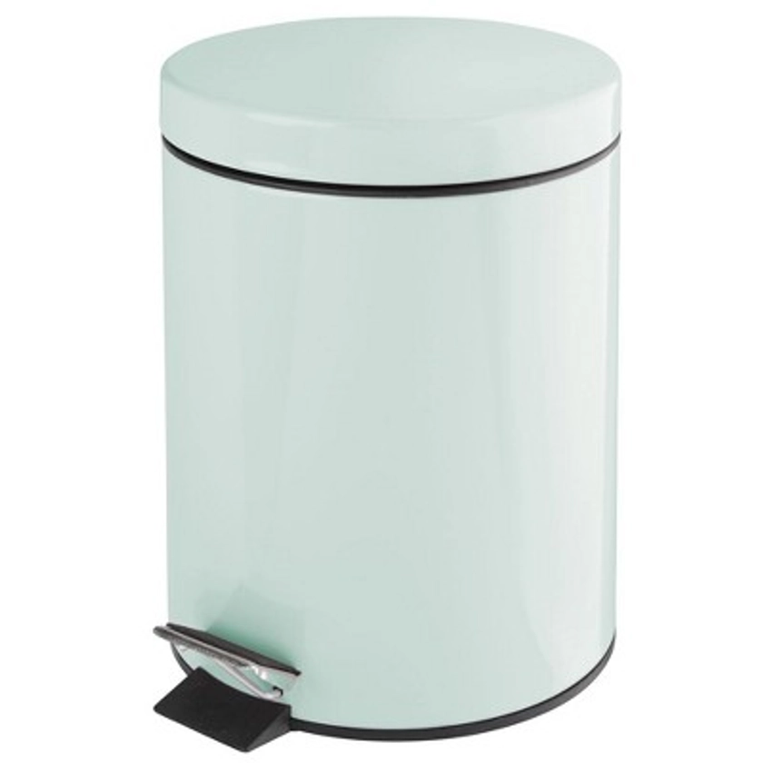 mDesign Small 1.3 Gallon Round Metal Step Trash Can, Liner/Handle - Mint Green