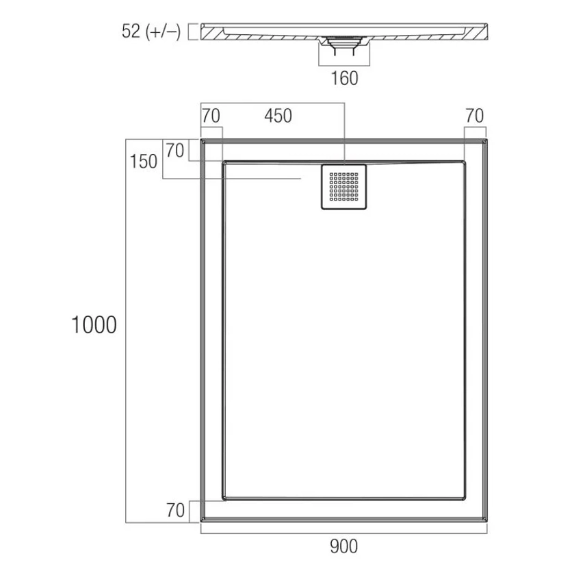 EC9010R Eco 900mm x 1000mm Rear Outlet Shower Base White