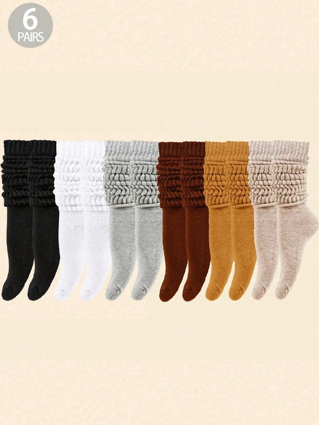 6pairs Women's Fall Winter Slouch Knit Socks Slouchy Socks Women Scrunch Socks Women Scrunchie Socks Women Crew Socks