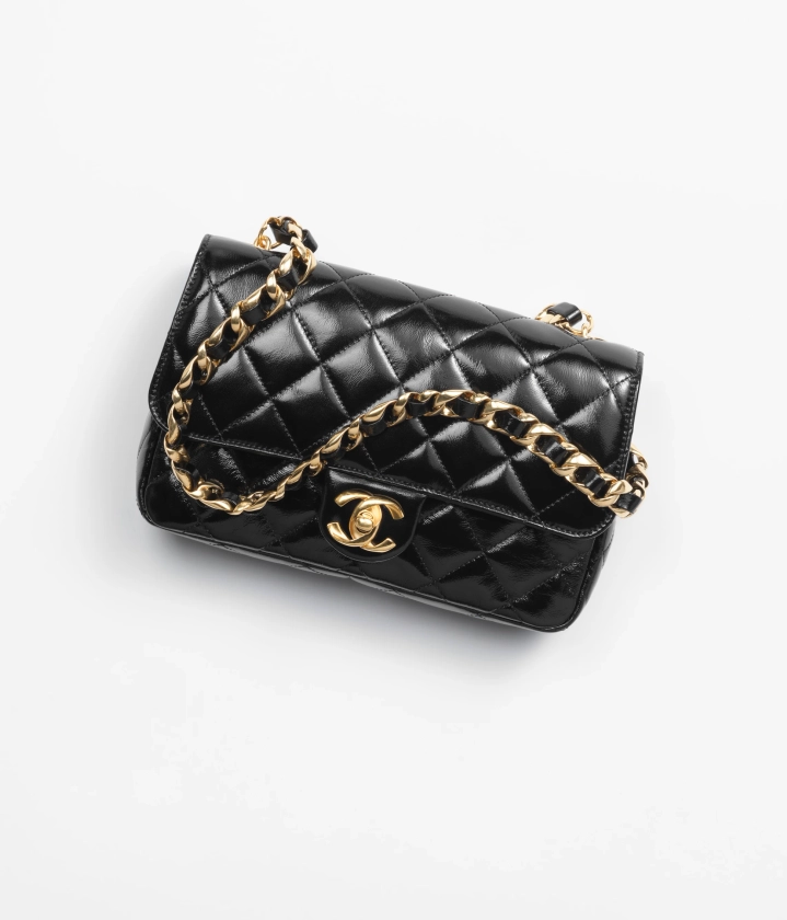 Flap bag, Shiny lambskin & gold-tone metal, black — Fashion | CHANEL