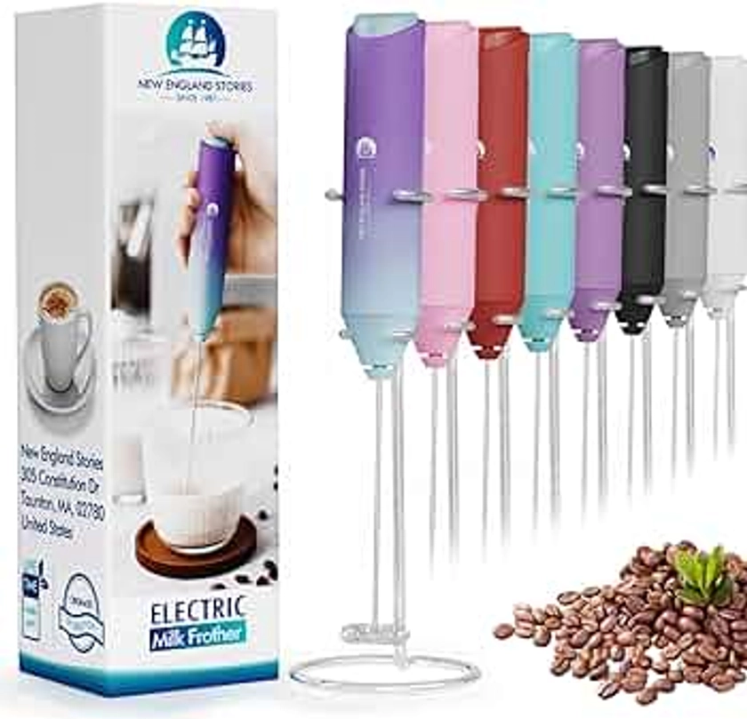Powerful Milk Frother Handheld Foam Maker, Mini Whisk Drink Mixer for Coffee, Cappuccino, Latte, Matcha, Hot Chocolate, With Stand, North Light